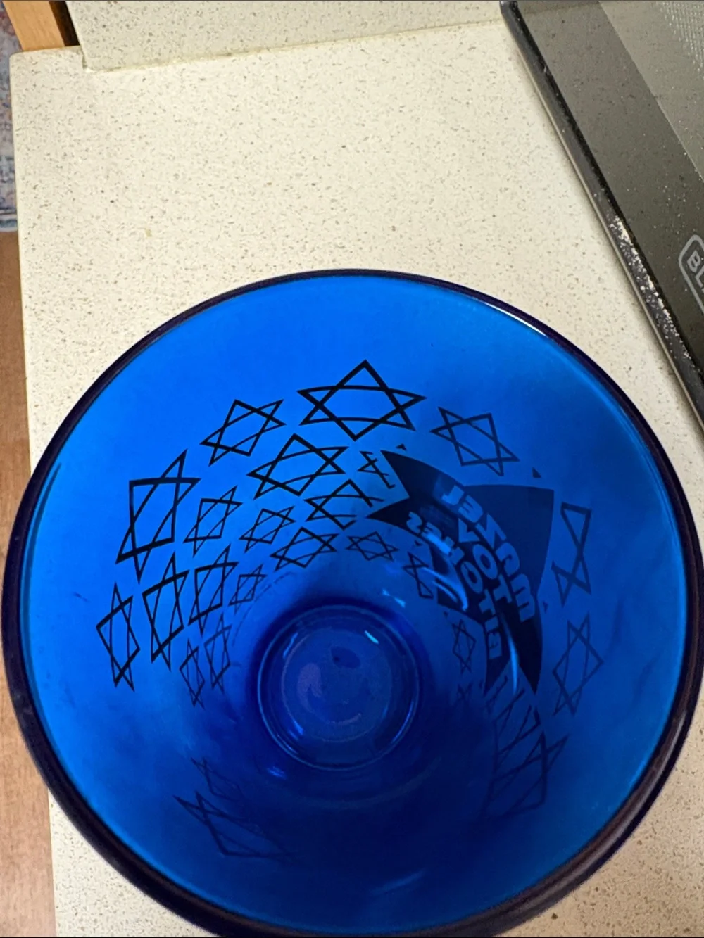 Urban Outfitters Blue Pint Glass with Gold Star and Text
